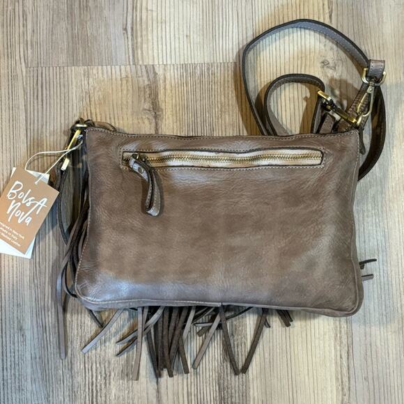 Bolsa Nova NWT Taupe Leather Fringe Crossbody Bag - Picture 3 of 11